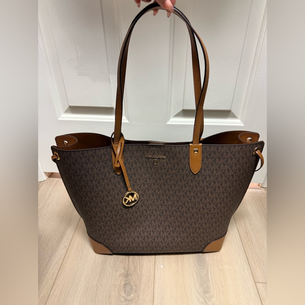 Michael Kors Brown Monogram Tote with Tan Trim